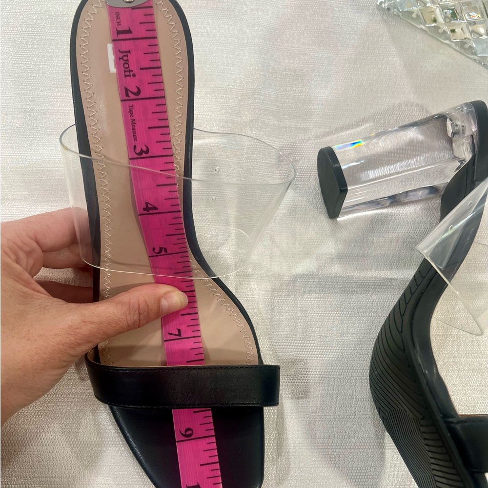 New BPNaomi Clear strap Block Heel Sandals Black Faux Leather Women’s size 8.5 M - Picture 13 of 16